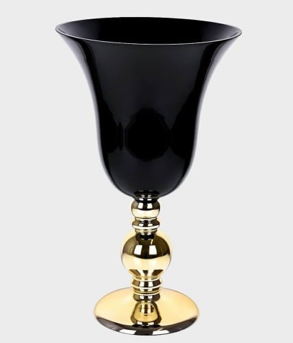 Vaso Vidro Preto Pé Dourado
