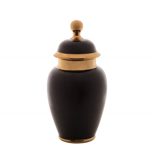 Potiche Decorativo Porcelana Preto/Dourado