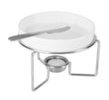 Cj 3 Peças Rechaud Cerâmica Para Queijo Brie Com Faca Aço Inox E Base Niquelada