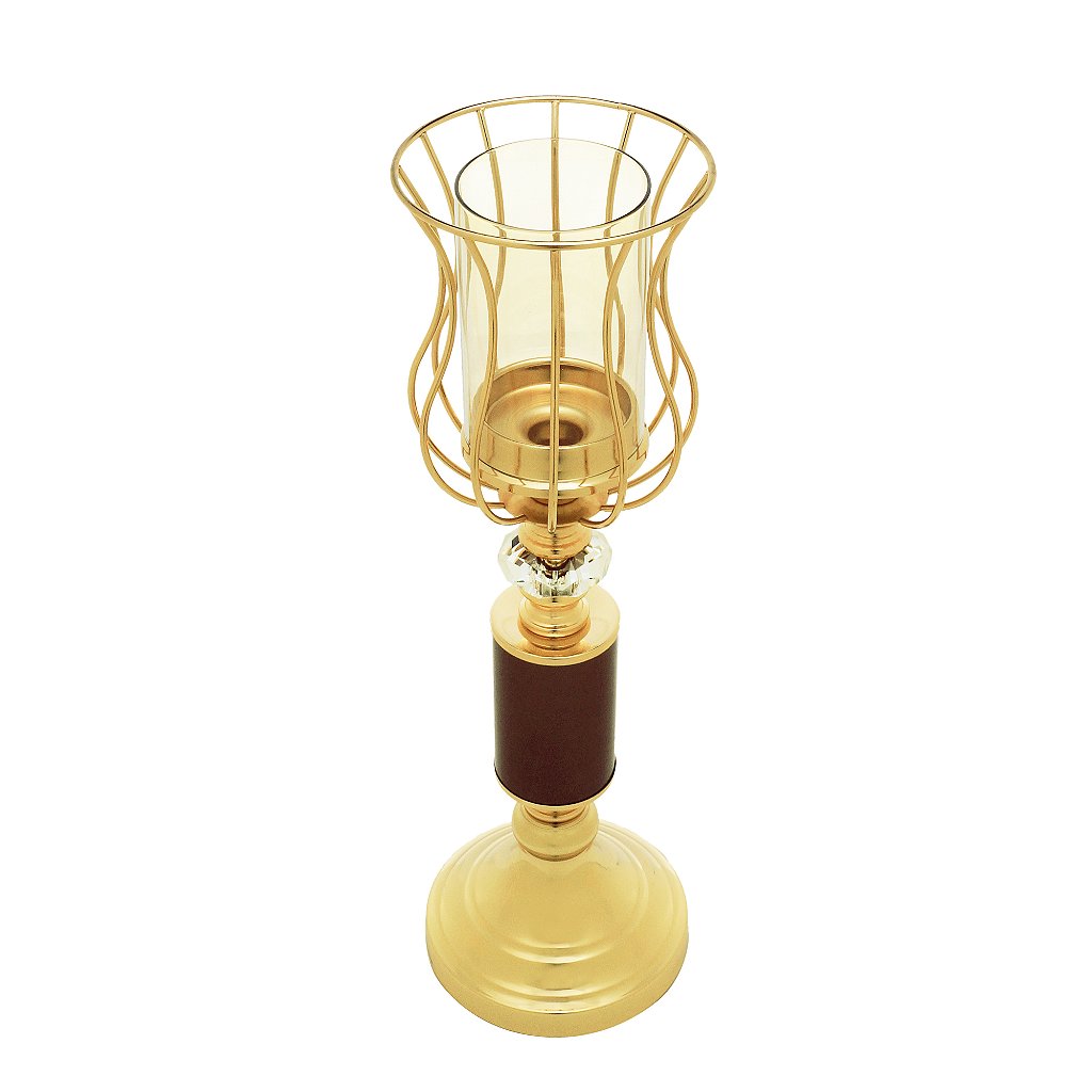 Castiçal Metal Vidro Dourado