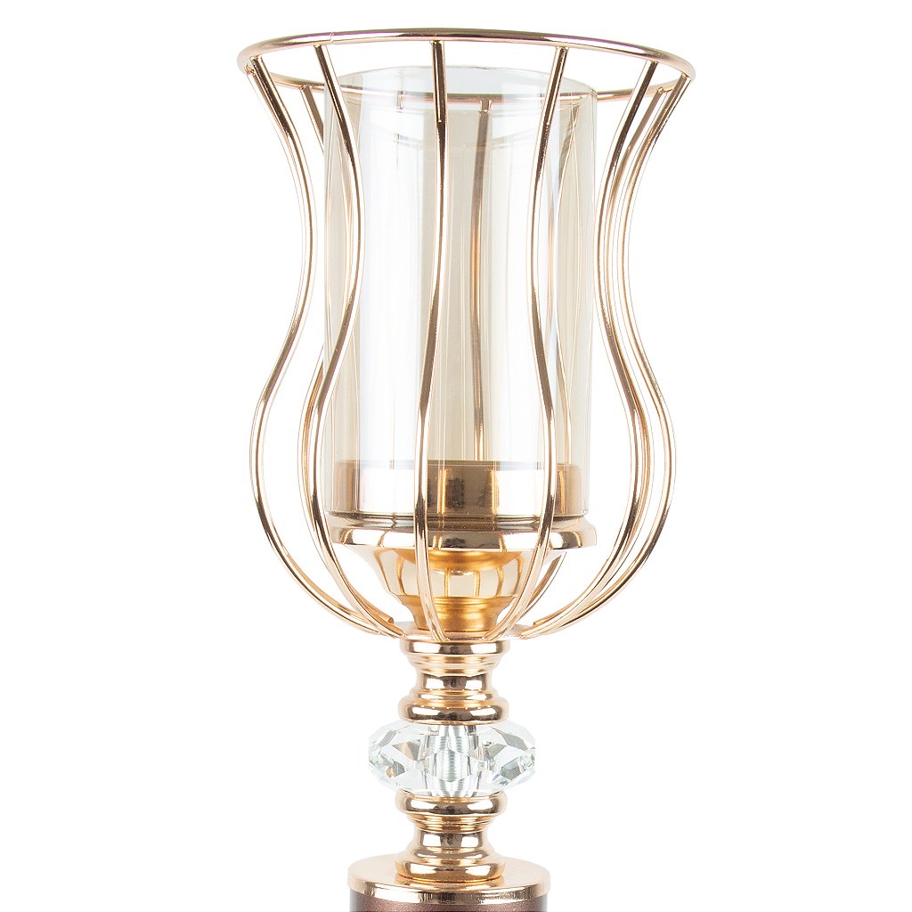 Castiçal Metal Vidro Dourado