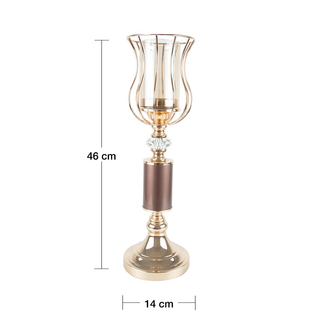 Castiçal Metal Vidro Dourado