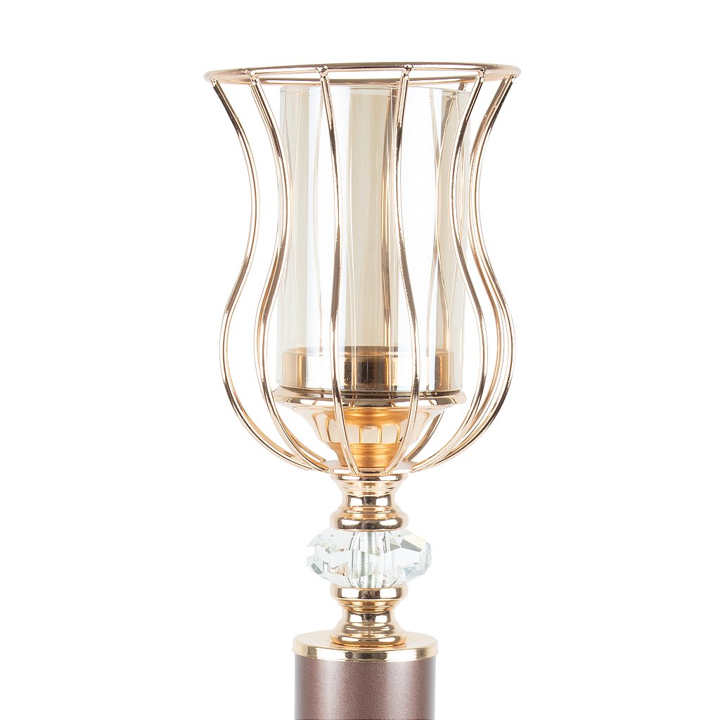 Castiçal Metal Vidro Dourado 51cm
