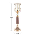 Castiçal Metal Vidro Dourado 51cm