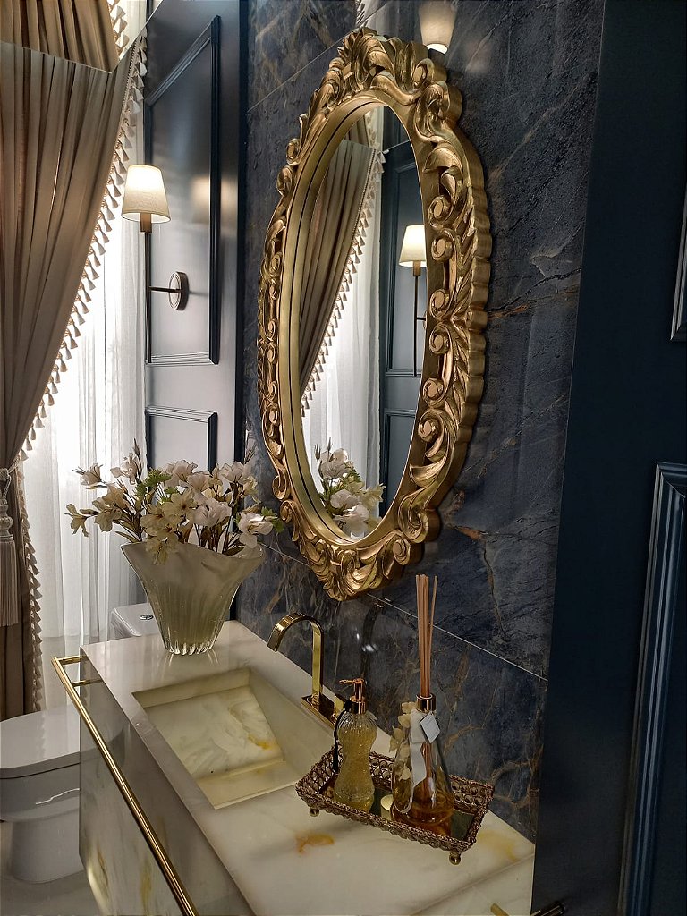 Espelho Parede Detalhe Dourado