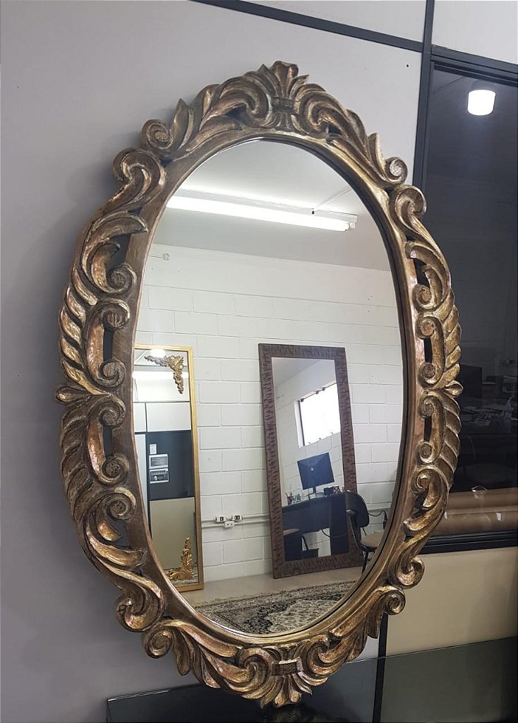 Espelho Parede Detalhe Dourado