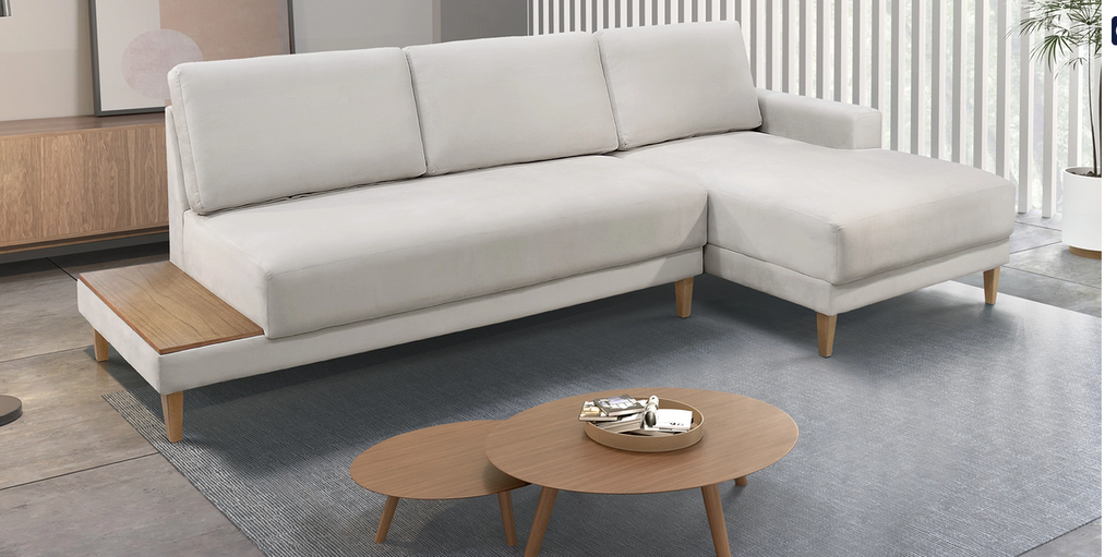 Sofá César Com Chaise Madeira Maciça