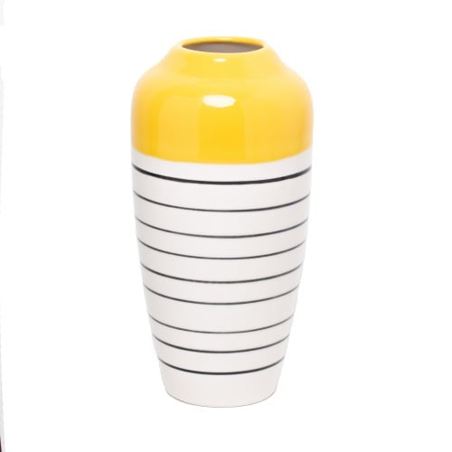 Vaso Decorativo Cerâmica Branco Amarelo