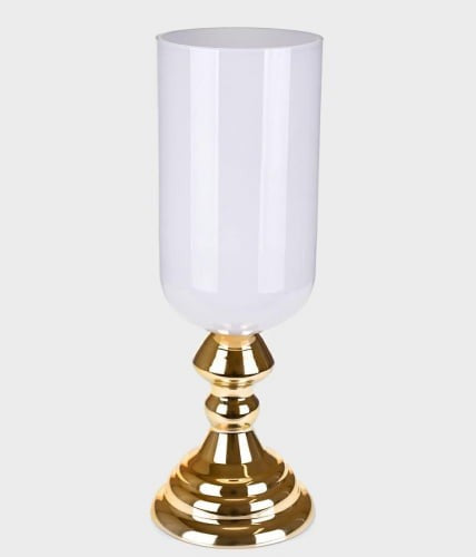 Vaso Vidro Branco Pé Dourado