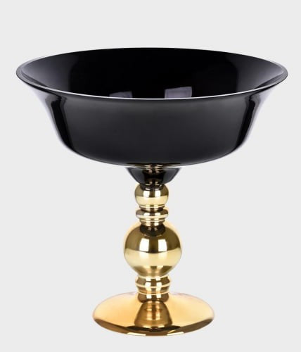 Vaso Vidro Preto Com Pé Dourado