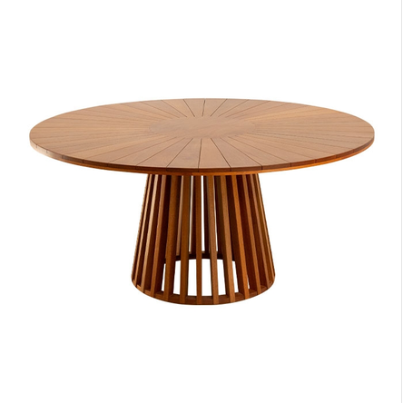 Mesa De Jantar Sollos Em Madeira – Design Sofisticado Com Estrutura Em Ripas