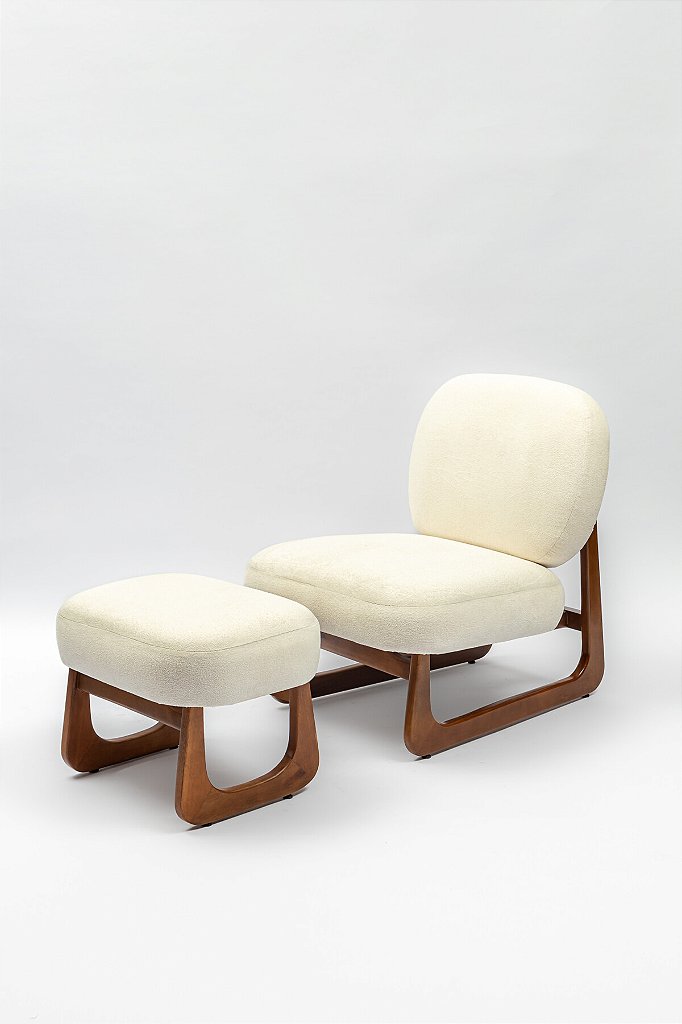 Poltrona Cristina Com Puff Madeira Maciça